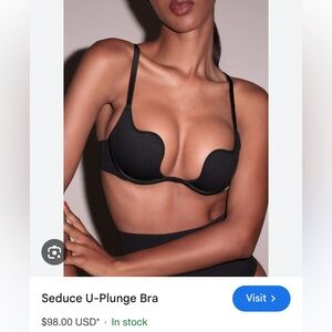 NWOT Fleur Du Mal Seduce U-Plunge Black Bra Push Up Everyday Bra 36C Adjustable